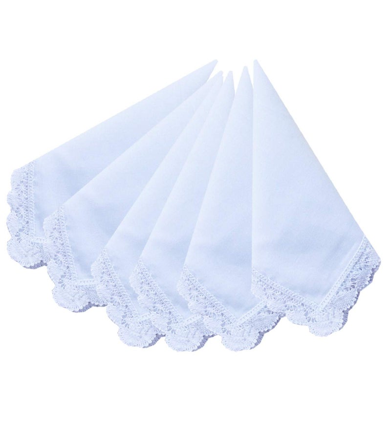 MemoryHanky Ladies Bridal Wedding Crochet Lace Handkerchiefs 60s Cotton Hankies Size 11.8" - Image 1